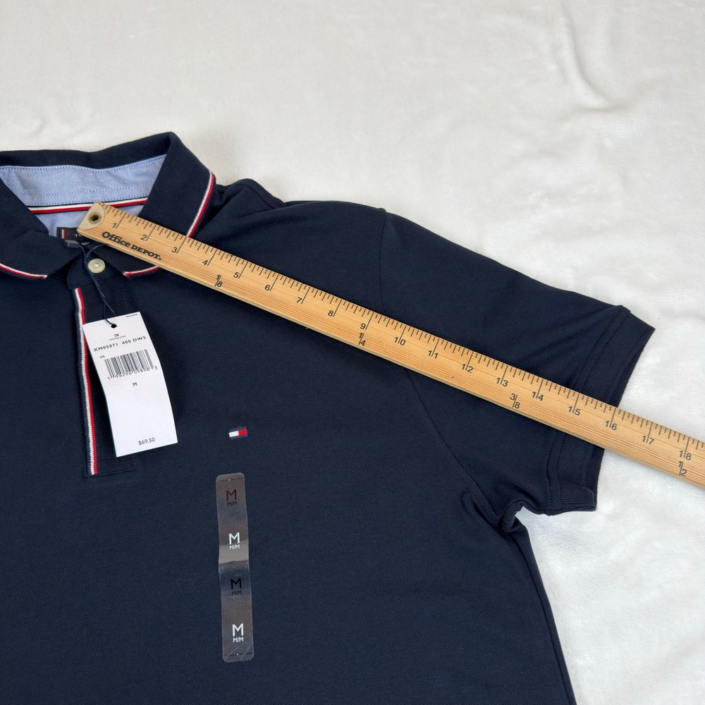 Tommy Hilfiger Mens Polo Shirt Navy Blue Tipped Collar XM05871 400 Medium NWT - Picture 7 of 10